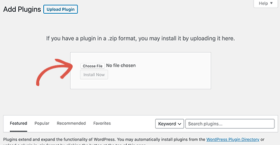 選擇要在 WordPress 中上傳和安裝的插件 zip 文件