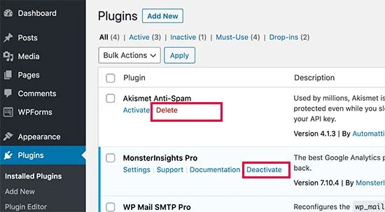 卸載 WordPress 插件